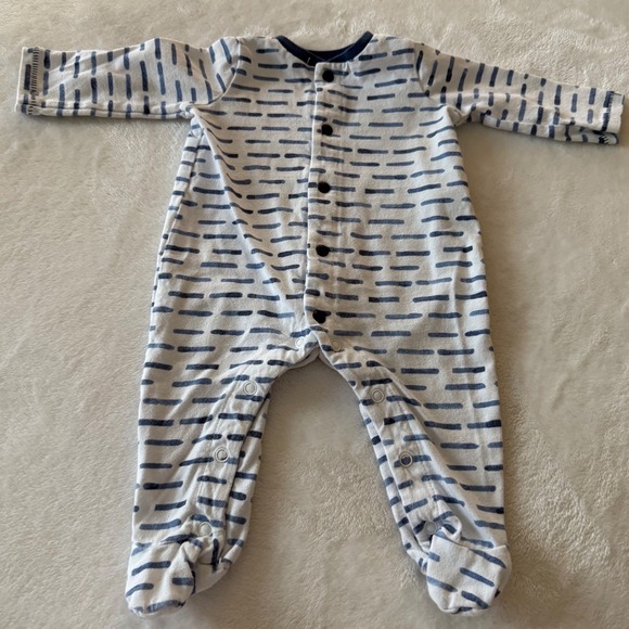 Mud Pie Baby Sleeper Footed Pajamas Blue White Stripe 0–3 Months Cotton - Picture 6 of 6